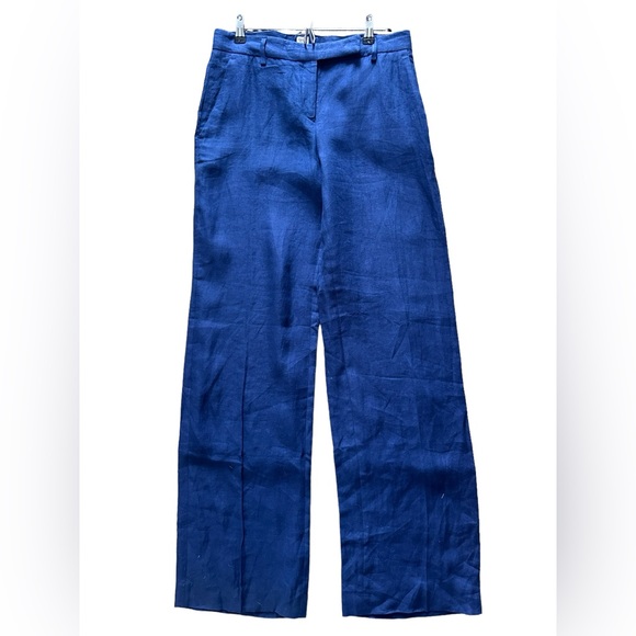 True Royal Linen Trousers Navy Blue Size 6 Straight Leg Linen Pants - Picture 3 of 7